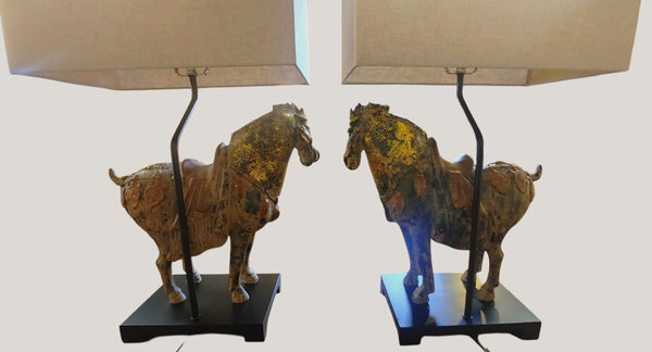Regina Andrews Chinoiserie Dynasty Tang Horse Table Lamps