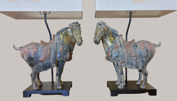 Regina Andrews Chinoiserie Dynasty Tang Horse Table Lamps