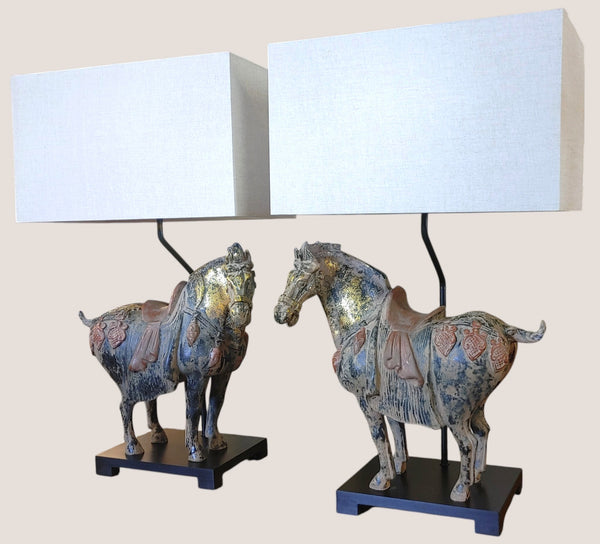 Regina Andrews Chinoiserie Dynasty Tang Horse Table Lamps