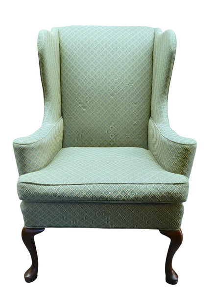 Vintage Queen Anne Sea Green Wing Back Chair