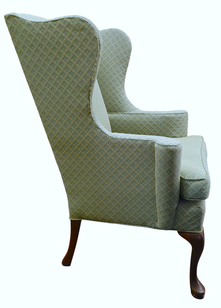 Vintage Queen Anne Sea Green Wing Back Chair