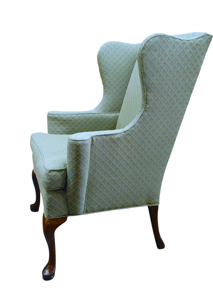 Vintage Queen Anne Sea Green Wing Back Chair