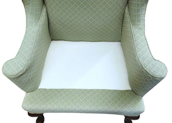 Vintage Queen Anne Sea Green Wing Back Chair