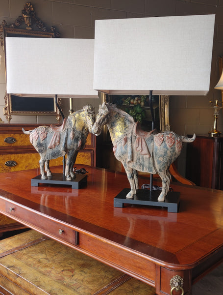 Regina Andrews Chinoiserie Dynasty Tang Horse Table Lamps