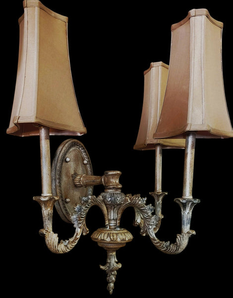 French Rococo Revival Style 3-Light Wall Sconces - A Pair