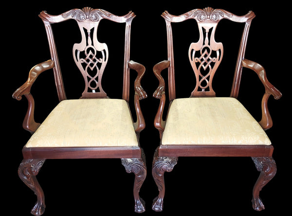 Pair Chippendale Style Ball & Claw Dining Armchairs
