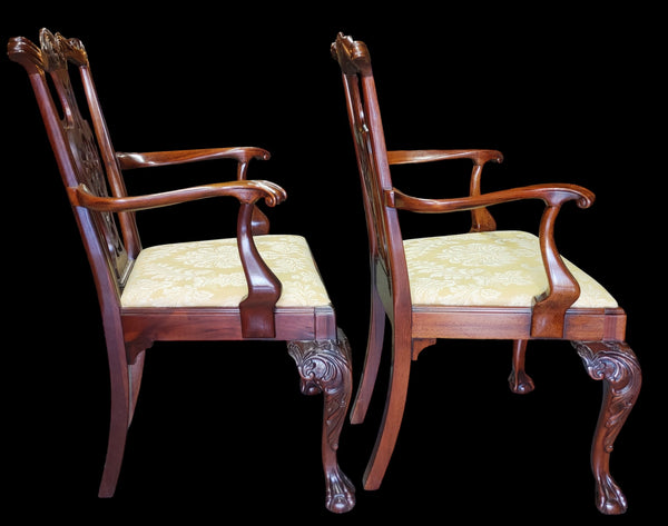 Pair Chippendale Style Ball & Claw Dining Armchairs
