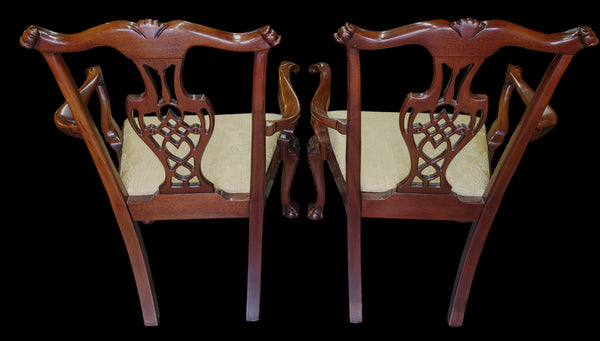 Pair Chippendale Style Ball & Claw Dining Armchairs