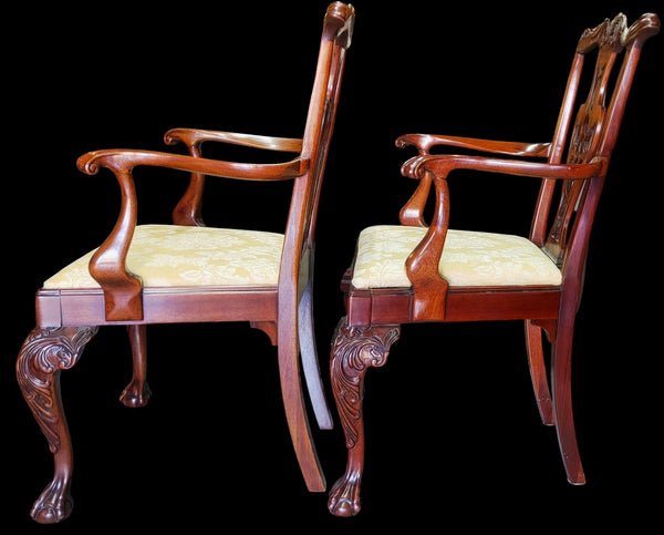Pair Chippendale Style Ball & Claw Dining Armchairs