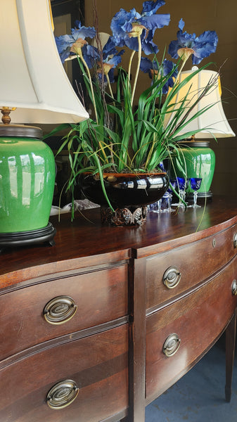 Artisan-Crafted Koi Pedestal Bowl in Glossy Obsidian and Copper