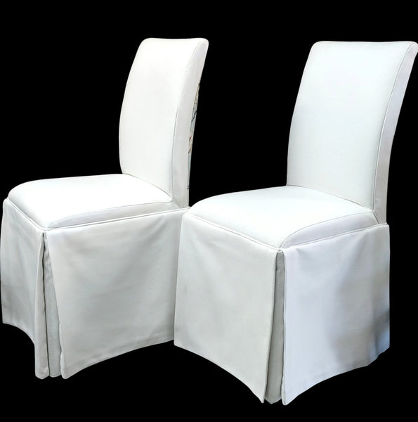 Custom-Upholstered Skirted Parsons Chairs - Set of 4