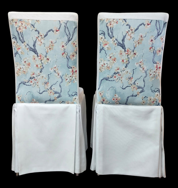 Custom-Upholstered Skirted Parsons Chairs - Set of 4