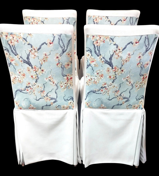 Custom-Upholstered Skirted Parsons Chairs - Set of 4