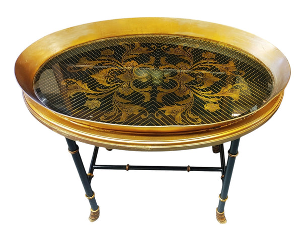 Vintage Hollywood Regency Chinoiserie & Faux Bamboo Cocktail Table