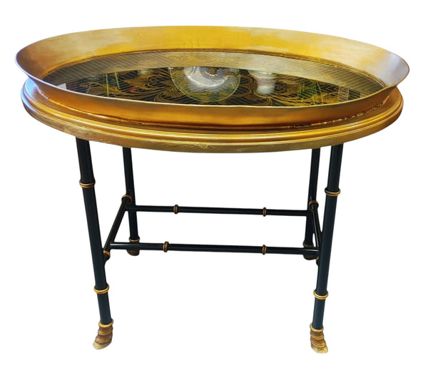 Vintage Hollywood Regency Chinoiserie & Faux Bamboo Cocktail Table