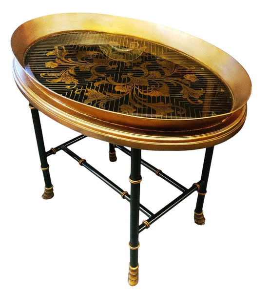 Vintage Hollywood Regency Chinoiserie & Faux Bamboo Cocktail Table