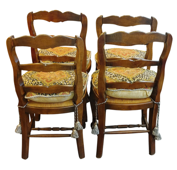Vintage French XV Country Ladder Back Rush Seat Chairs - Set of 4