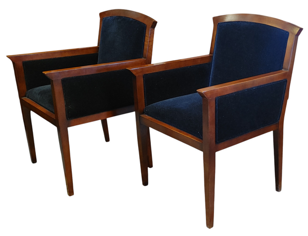 Art Deco Style Black Velvet Armchairs - A Pair