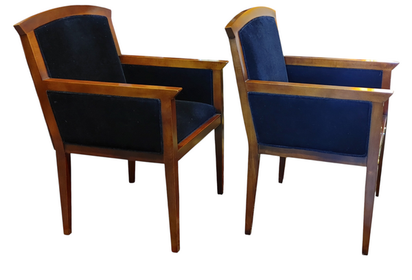 Art Deco Style Black Velvet Armchairs - A Pair