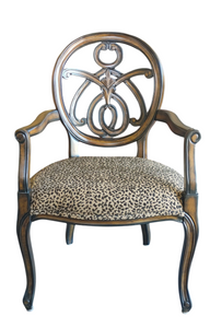 French Style Open Arm Chair Animal Print Leopard Upholstered Seat