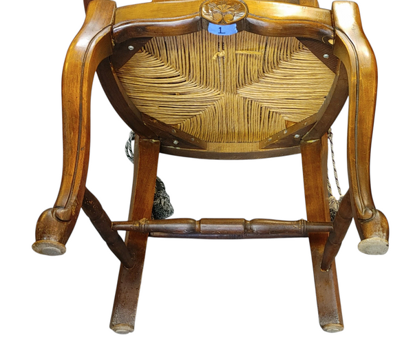 Vintage French XV Country Ladder Back Rush Seat Chairs - Set of 4