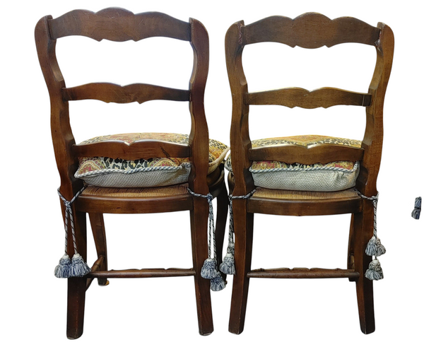 Vintage French XV Country Ladder Back Rush Seat Chairs - Set of 4