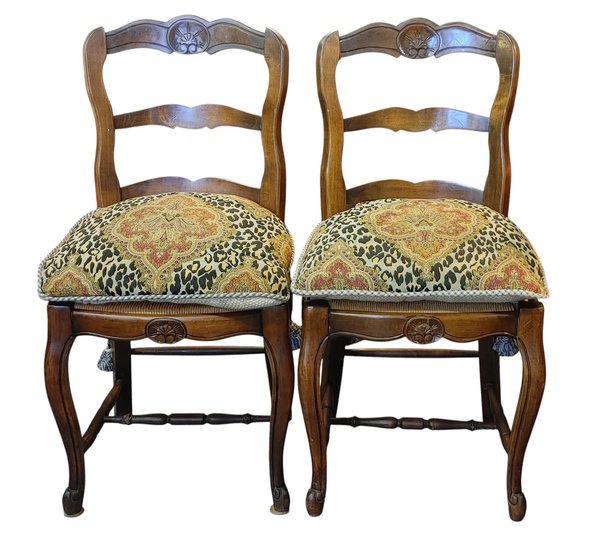Vintage French XV Country Ladder Back Rush Seat Chairs - Set of 4