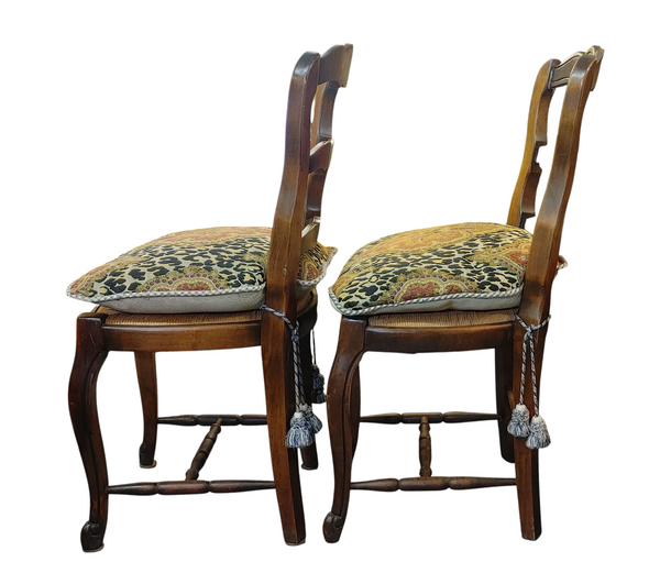 Vintage French XV Country Ladder Back Rush Seat Chairs - Set of 4