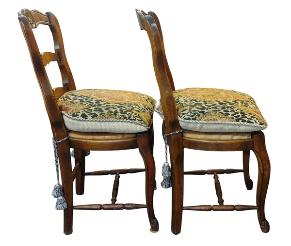 Vintage French XV Country Ladder Back Rush Seat Chairs - Set of 4