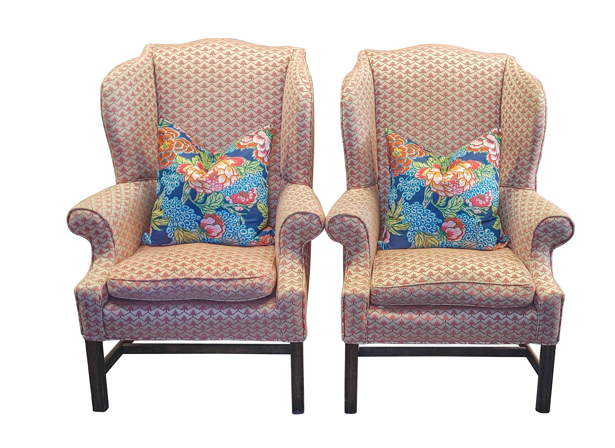 Vintage Mahogany Wing Chairs Custom Upholstery
