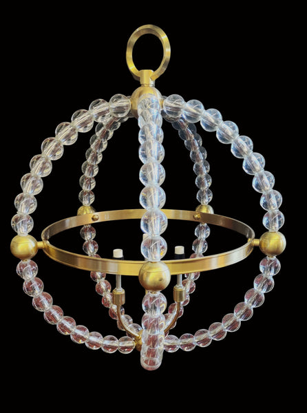 Modern Danville 3-Light Orb-Shaped Crystal and Brass Beaded Pendant Light Chandelier