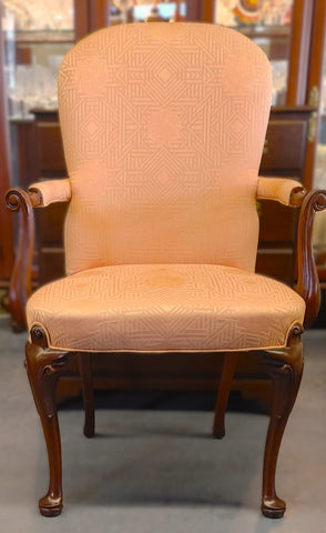 Southwood Mahogany Queen Anne Armchair Custom Damask Upholstery