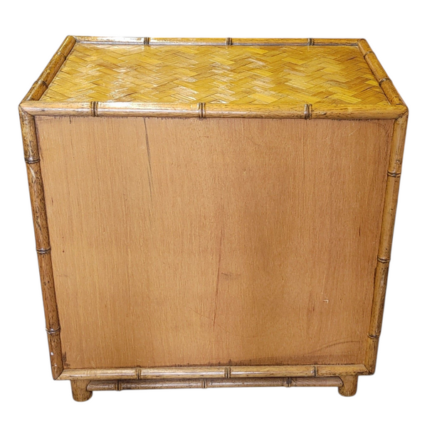 Boho Chic Faux Bamboo and Herringbone Wicker Chest Cabinet