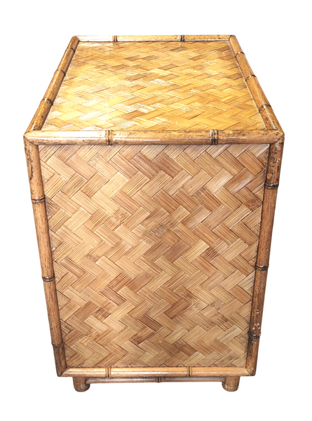 Boho Chic Faux Bamboo and Herringbone Wicker Chest Cabinet