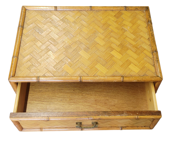 Boho Chic Faux Bamboo and Herringbone Wicker Chest Cabinet