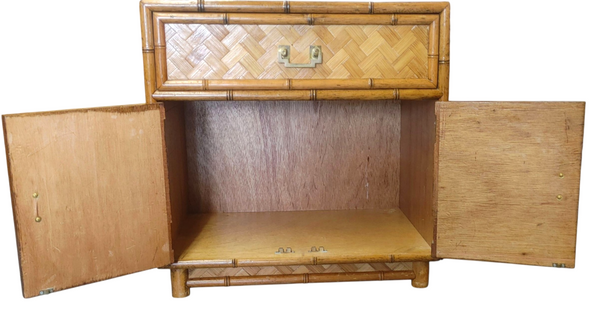 Boho Chic Faux Bamboo and Herringbone Wicker Chest Cabinet