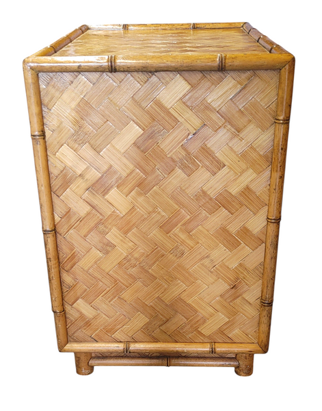 Boho Chic Faux Bamboo and Herringbone Wicker Chest Cabinet