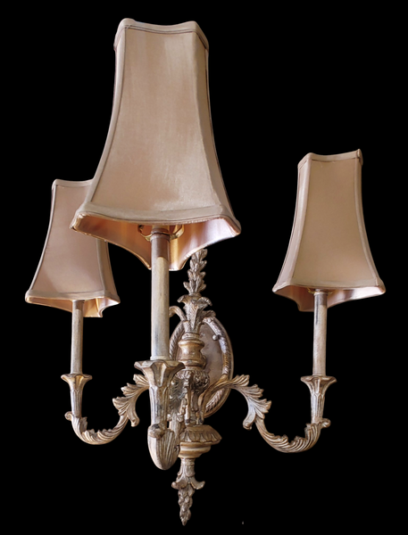 French Rococo Revival Style 3-Light Wall Sconces - A Pair