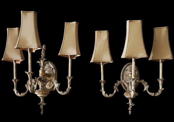 French Rococo Revival Style 3-Light Wall Sconces - A Pair