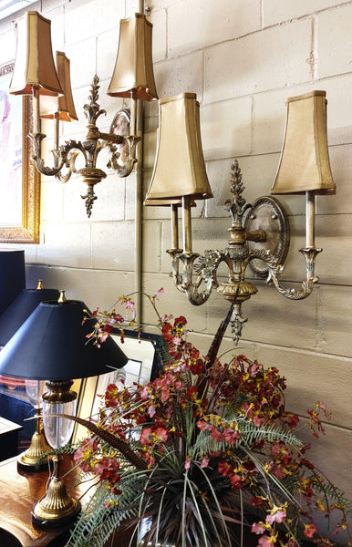 French Rococo Revival Style 3-Light Wall Sconces - A Pair