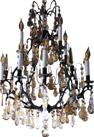 Vintage French Style Bronze and Crystal 12 Light Chandelier