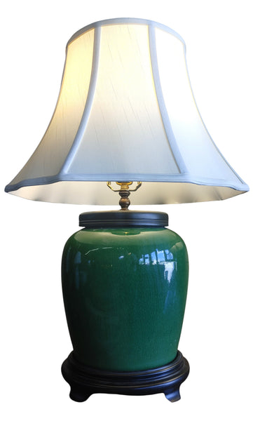 New Handcrafted Green Asian Ginger Jar Crackle Finish Table Lamp | Two Available | Sold Separately