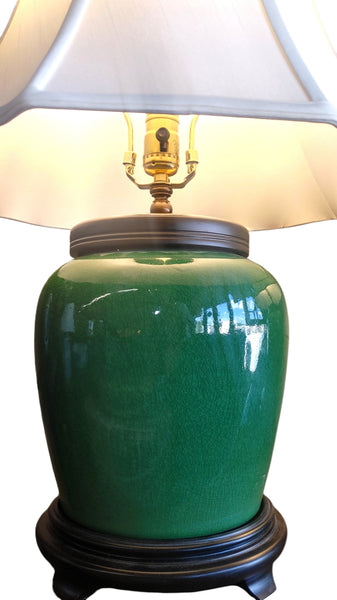 New Handcrafted Green Asian Ginger Jar Crackle Finish Table Lamp | Two Available | Sold Separately