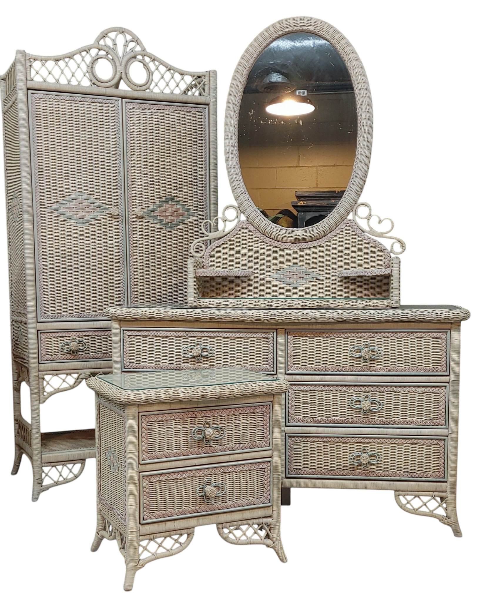 Vintage Henry Link Wicker 4-pc Bedroom Nursery Beach House Furniture
