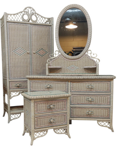 Vintage Henry Link Wicker 4-pc Bedroom Nursery Beach House Furniture