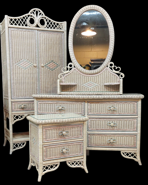 Vintage Henry Link Wicker 4-pc Bedroom Nursery Beach House Furniture