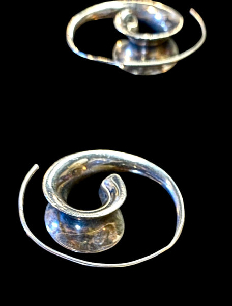 Sterling Silver Swirl Spiral Artisan Earrings