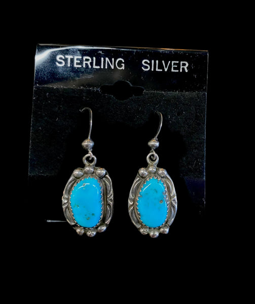 Sterling Silver Polished Turquoise Inset Earrings