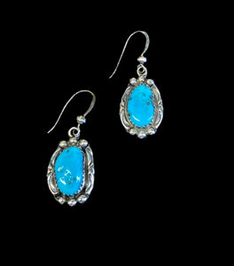 Sterling Silver Polished Turquoise Inset Earrings