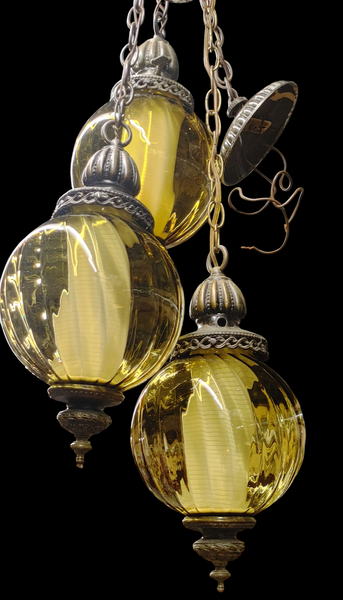 MCM Retro Swag Amber Glass Globe Pendant Light
